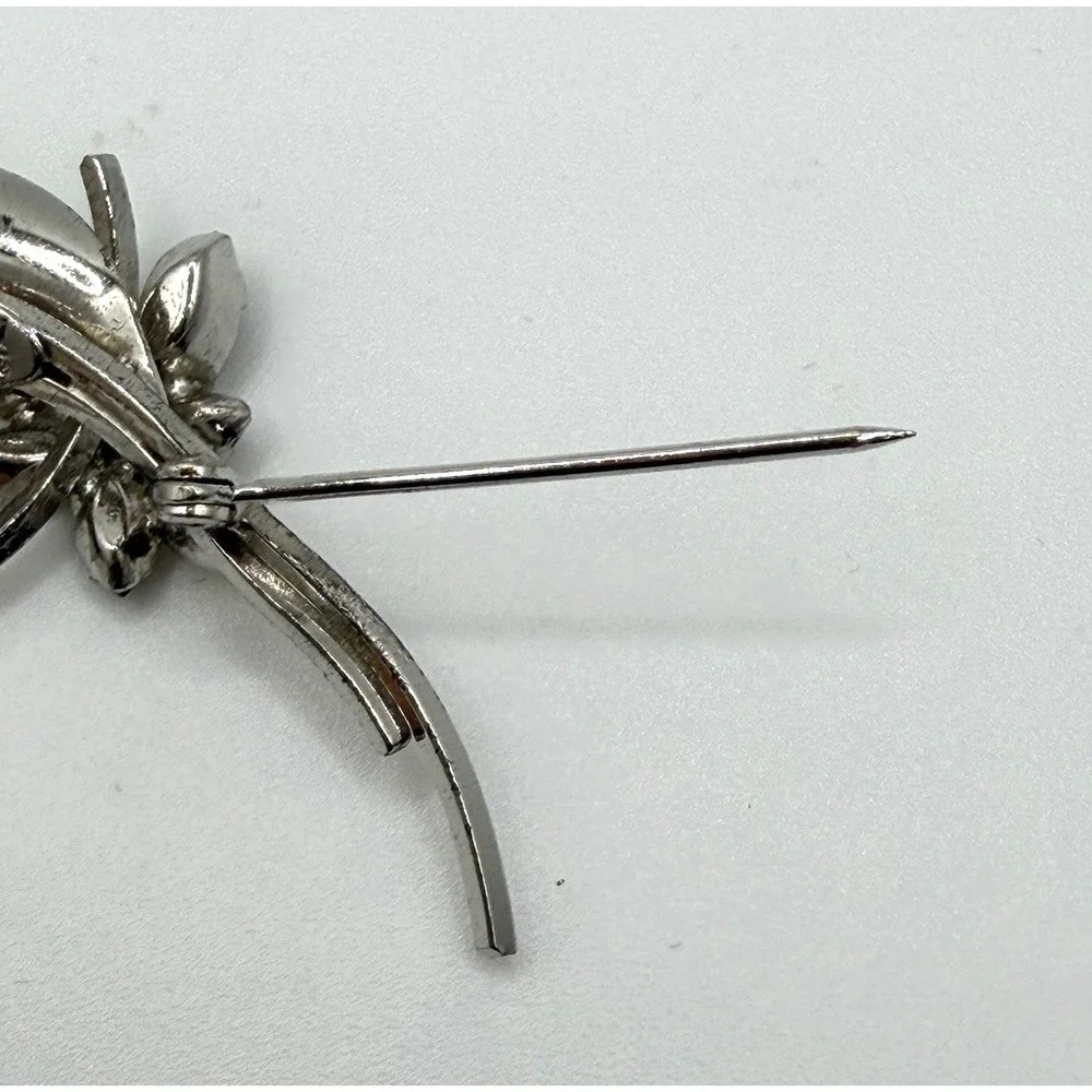 Vintage STAR ART Sterling Silver Flower Spray Brooch Pin Green Rhinestone 1950s
